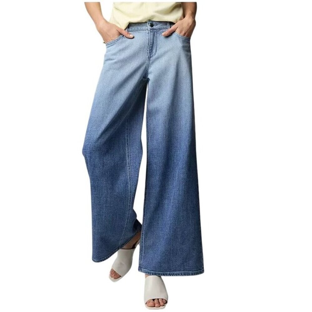 Simply Vera Wang Womens High Rise Ombre Fade Relaxed Wide Leg Jeans Sz 16 New